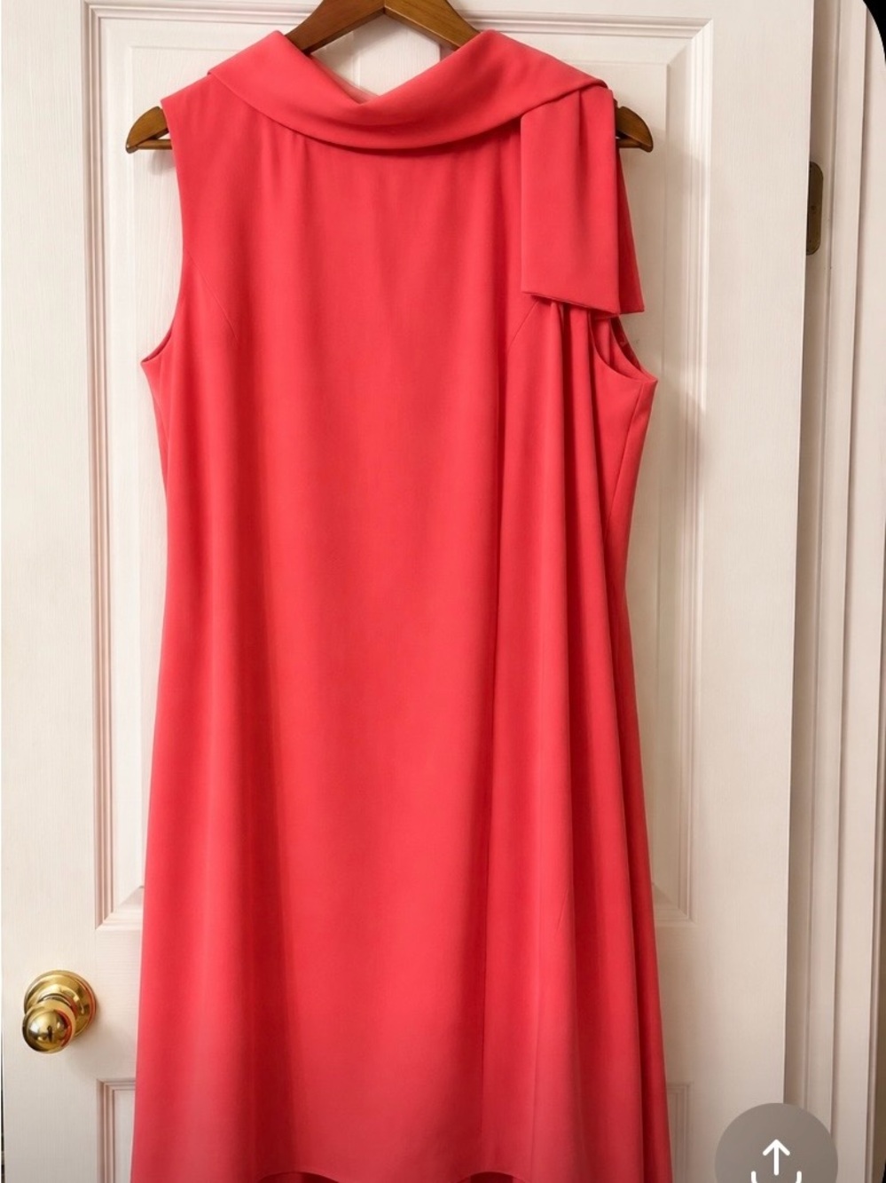 Badgley Mischka Coral Sleeveless A-Line Dress with Draped Collar